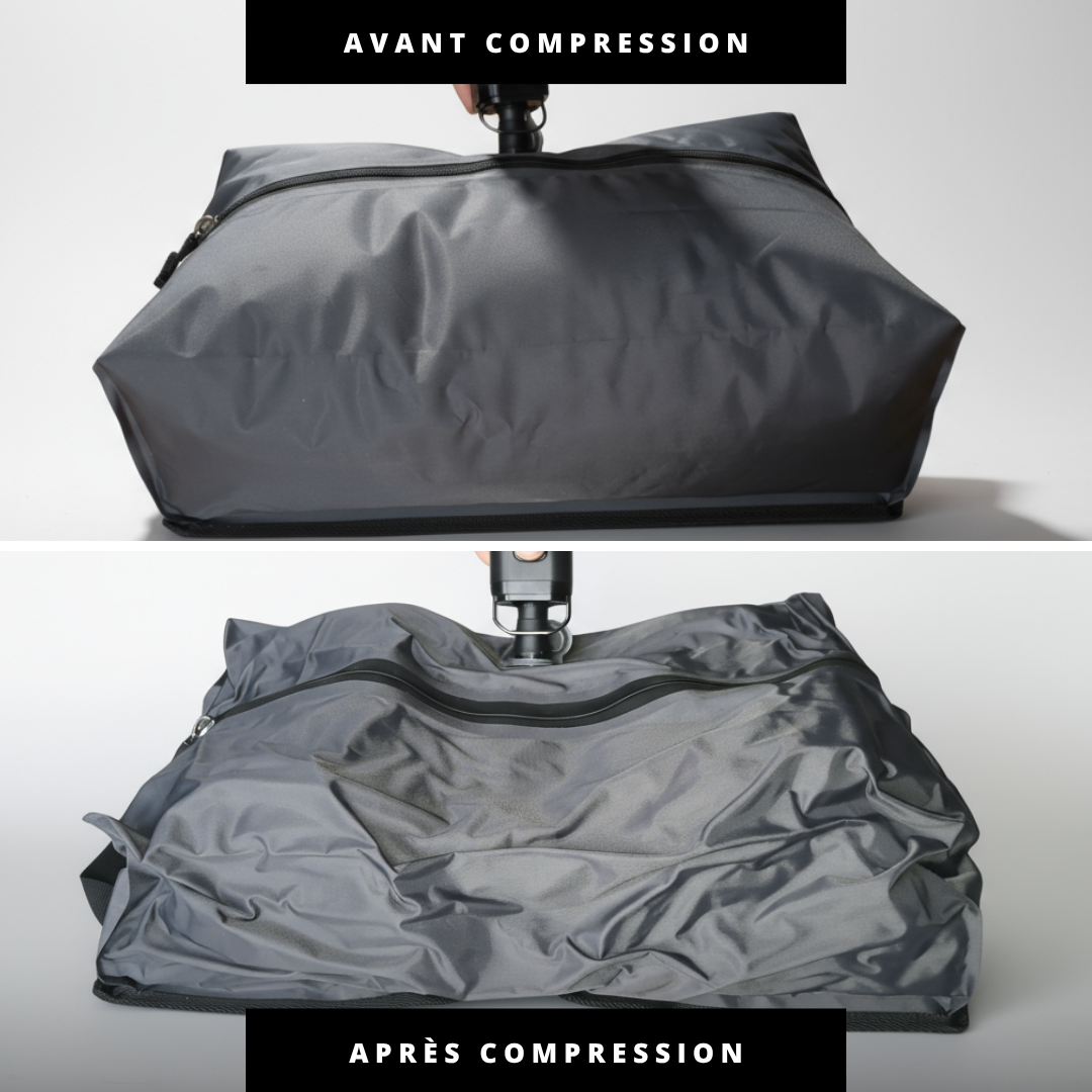 Avant et après la compression sous vide sac 